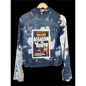Large Distressed Denim Jacket | Vintage Anti-Weed Propaganda Patch | One of One